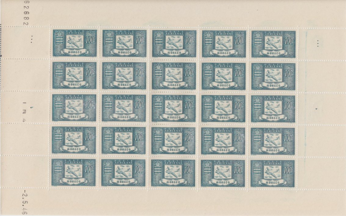 MONACO, AIRPOST 1946, FULL SHEETS MINT NEVER HINGED  